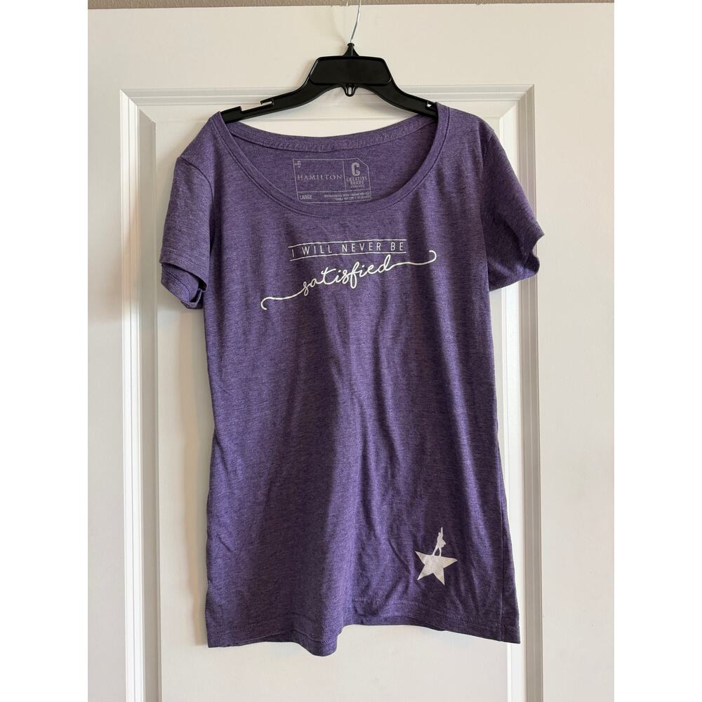 Hamilton Broadway Purple "Never Satisfied" Women's Size Large T-Shirt
